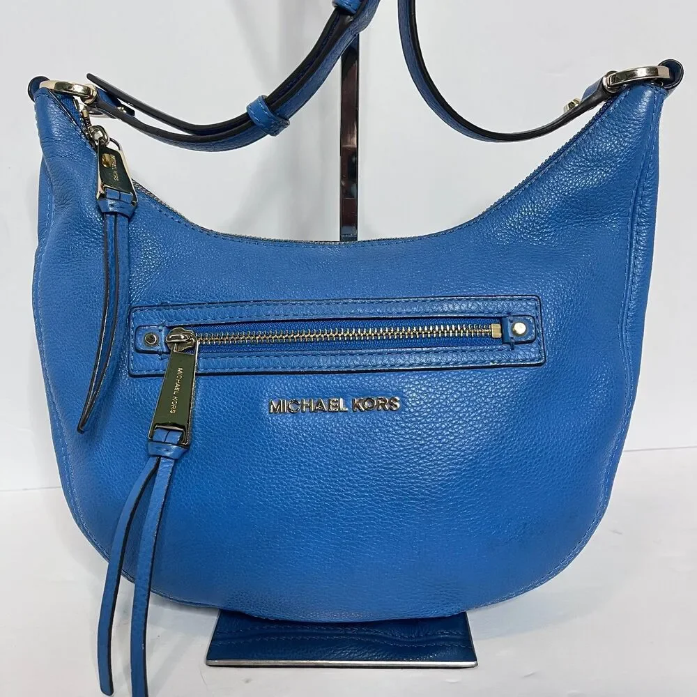 Michael Kors Rhea Heritage Blue Crescent Hobo Crossbody Bag